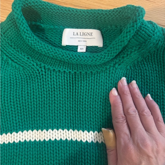 La Ligne Emerald and Cream Striped Turtleneck Sweater - Picture 2 of 3